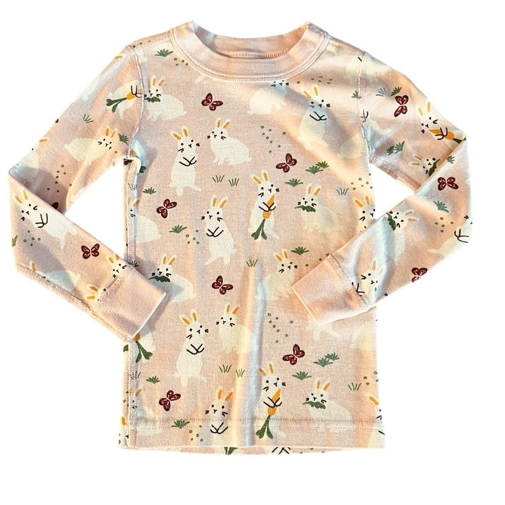 Hanna Andersson Kids Bunny Print Long Sleeve Pajama Top - Pink & While